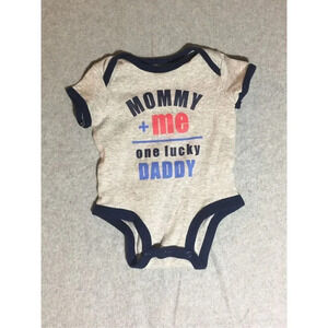 Baby Carter’s Onesie Size 3M Months Grey Navy Mommy Daddy Baby Lucky